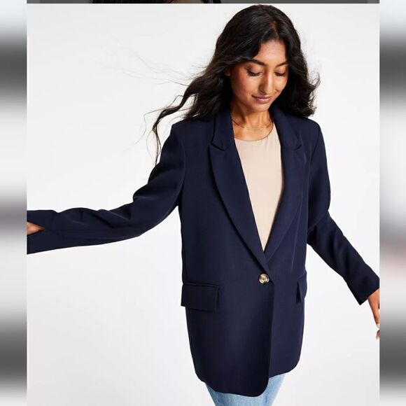 AND NOW THIS Women's Cream Notch-Collar Long-Sleeve Oversized Blazer NWT… - Picture 2 of 6